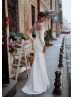 Ivory Lace Tulle Modern Wedding Dress With Detachable Train